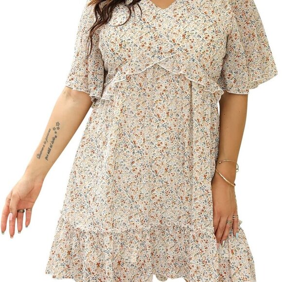 Dresses & Skirts - Plus Size Women's Summer Floral Ruffle Mini Dress Lightweight Chiffon